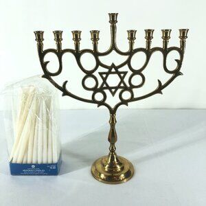 Brass Menorah 9 Point Candlestick With Candles